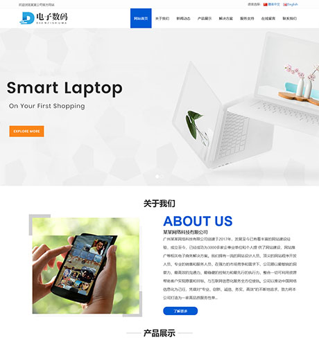 营销外贸商城双语蓝色响应式数码产品企业营销型企业网站模板（双语）